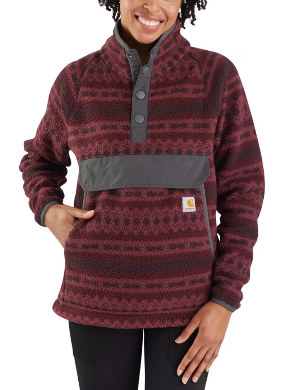 Carhartt Relaxed Fit Fleece Pullover Port Geometric Print 1/4 Snap Pockets Large